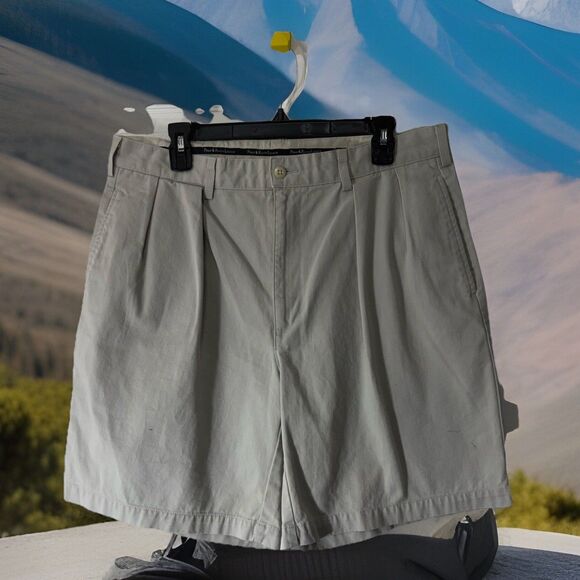 Retro Men's Polo by Ralph Lauren Khaki Chino Shorts Double Pleated Sz 35 ? BOHO - Picture 1 of 6